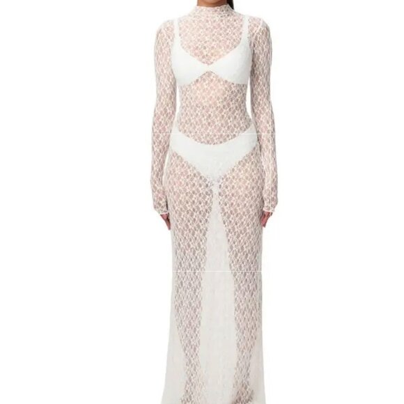 Naked Wardrobe - Mock Neck Lace Maxi Dress White - Picture 1 of 5